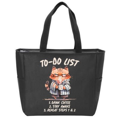 Funny To Do List Grumpy Coffee Cat Zip Tote Bag
