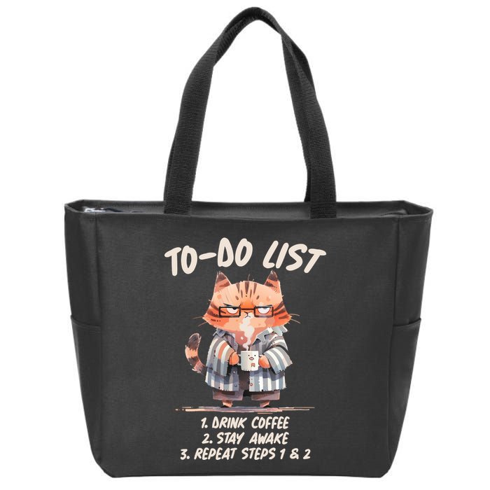 Funny To Do List Grumpy Coffee Cat Zip Tote Bag