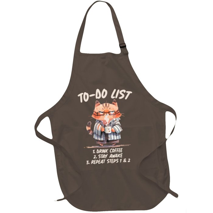 Funny To Do List Grumpy Coffee Cat Full-Length Apron With Pockets