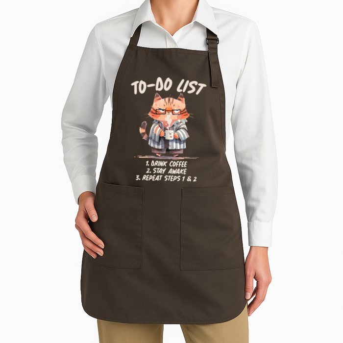 Funny To Do List Grumpy Coffee Cat Full-Length Apron With Pockets