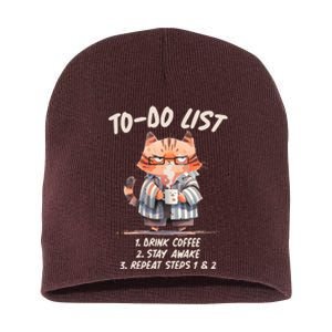 Funny To Do List Grumpy Coffee Cat Short Acrylic Beanie