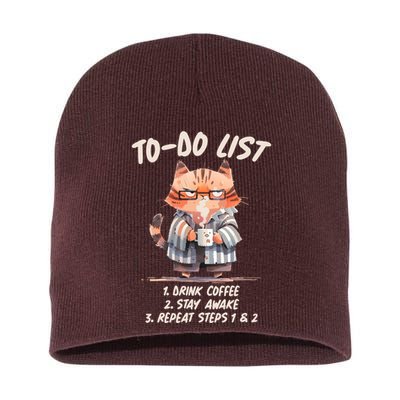 Funny To Do List Grumpy Coffee Cat Short Acrylic Beanie