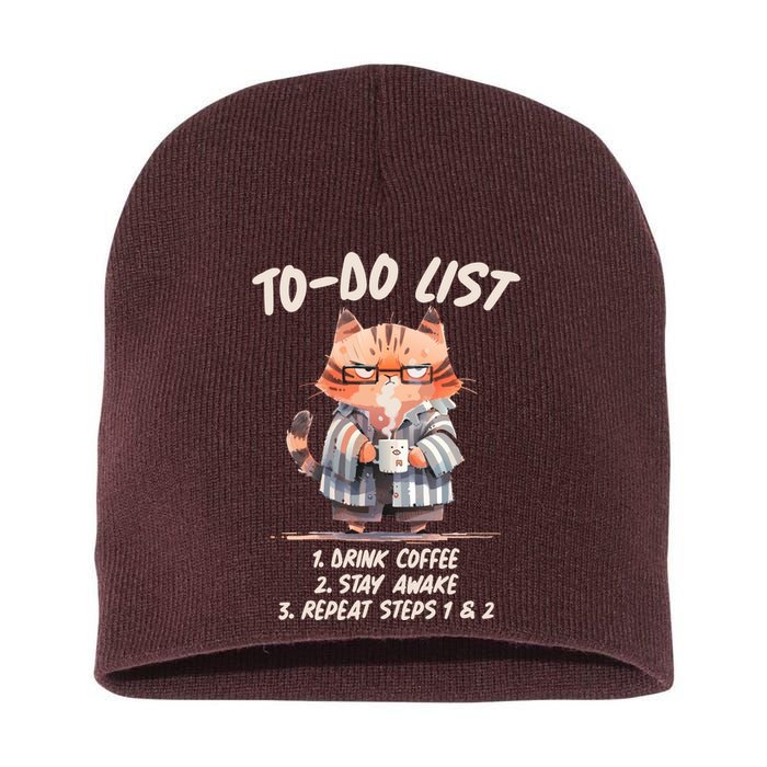 Funny To Do List Grumpy Coffee Cat Short Acrylic Beanie