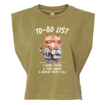 Funny To Do List Grumpy Coffee Cat Garment-Dyed Women's Muscle Tee