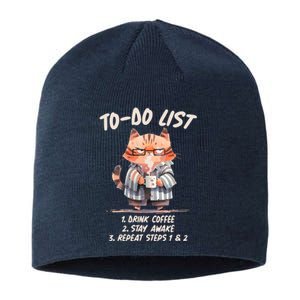 Funny To Do List Grumpy Coffee Cat Sustainable Beanie