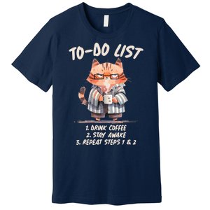 Funny To Do List Grumpy Coffee Cat Premium T-Shirt