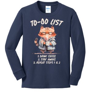 Funny To Do List Grumpy Coffee Cat Kids Long Sleeve Shirt