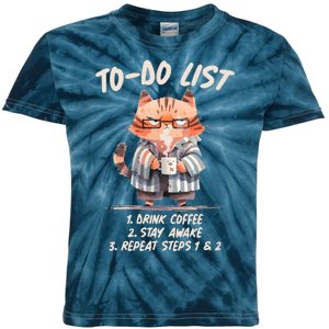 Funny To Do List Grumpy Coffee Cat Kids Tie-Dye T-Shirt