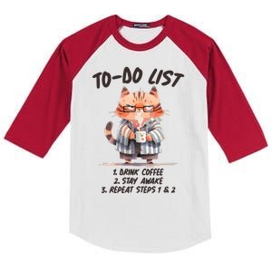 Funny To Do List Grumpy Coffee Cat Kids Colorblock Raglan Jersey