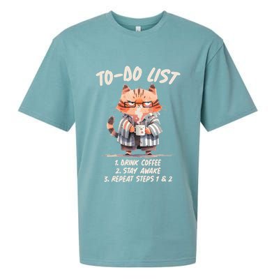 Funny To Do List Grumpy Coffee Cat Sueded Cloud Jersey T-Shirt