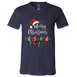 Funny Trump Dance Santa Claus Merry Christmas Xmas Pajamas V-Neck T-Shirt