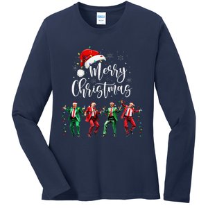 Funny Trump Dance Santa Claus Merry Christmas Xmas Pajamas Ladies Long Sleeve Shirt