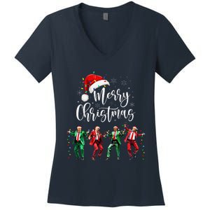 Funny Trump Dance Santa Claus Merry Christmas Xmas Pajamas Women's V-Neck T-Shirt