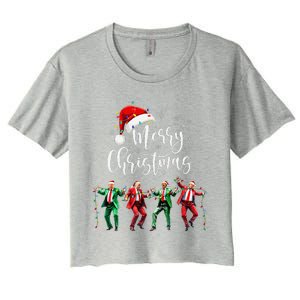 Funny Trump Dance Santa Claus Merry Christmas Xmas Pajamas Women's Crop Top Tee