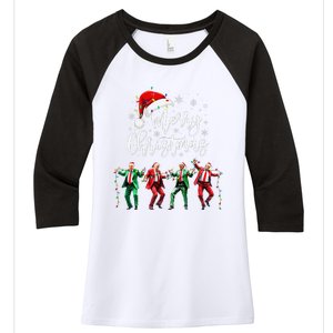 Funny Trump Dance Santa Claus Merry Christmas Xmas Pajamas Women's Tri-Blend 3/4-Sleeve Raglan Shirt