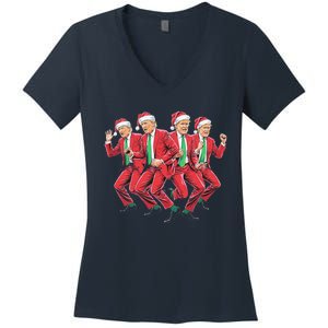 Funny Trump Dance Santa Claus Christmas Xmas Pajamas Holiday Women's V-Neck T-Shirt