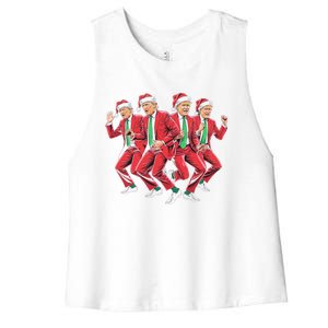 Funny Trump Dance Santa Claus Christmas Xmas Pajamas Holiday Women's Racerback Cropped Tank