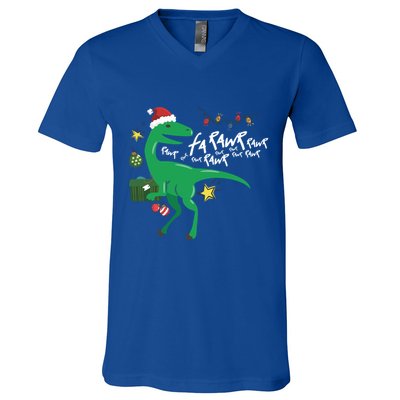 Funny Trex Dinosaur Ugly Christmas Fa Rawr Rawr Funny Gift V-Neck T-Shirt