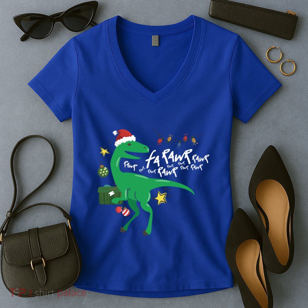 Funny Trex Dinosaur Ugly Christmas Fa Rawr Rawr Funny Gift Women's V-Neck T-Shirt