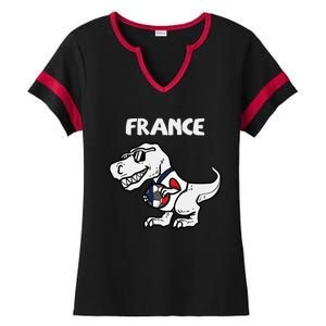 France Trex Dino French Flag Soccer Fan Ladies Halftime Notch Neck Tee