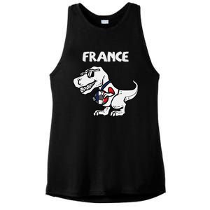 France Trex Dino French Flag Soccer Fan Ladies PosiCharge Tri-Blend Wicking Tank