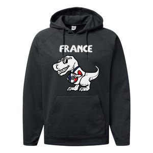 France Trex Dino French Flag Soccer Fan Performance Fleece Hoodie