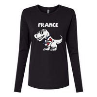 France Trex Dino French Flag Soccer Fan Womens Cotton Relaxed Long Sleeve T-Shirt