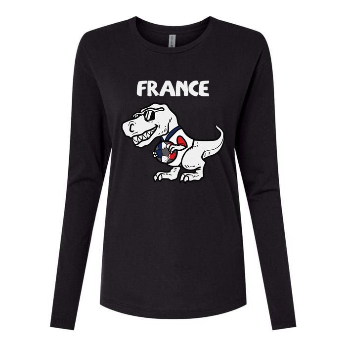 France Trex Dino French Flag Soccer Fan Womens Cotton Relaxed Long Sleeve T-Shirt