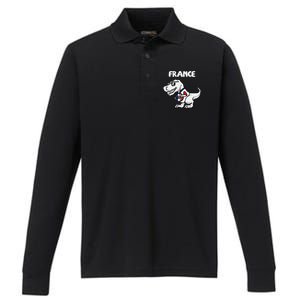 France Trex Dino French Flag Soccer Fan Performance Long Sleeve Polo