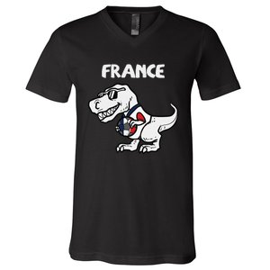 France Trex Dino French Flag Soccer Fan V-Neck T-Shirt