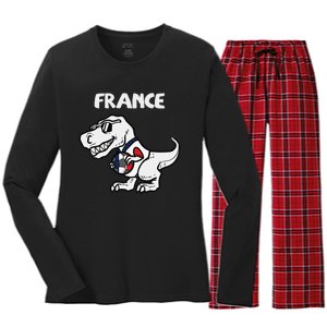 France Trex Dino French Flag Soccer Fan Women's Long Sleeve Flannel Pajama Set 