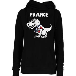 France Trex Dino French Flag Soccer Fan Womens Funnel Neck Pullover Hood