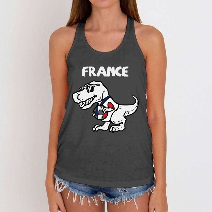 France Trex Dino French Flag Soccer Fan Women's Knotted Racerback Tank