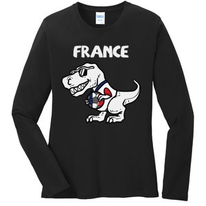 France Trex Dino French Flag Soccer Fan Ladies Long Sleeve Shirt