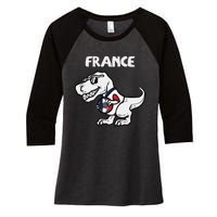 France Trex Dino French Flag Soccer Fan Women's Tri-Blend 3/4-Sleeve Raglan Shirt