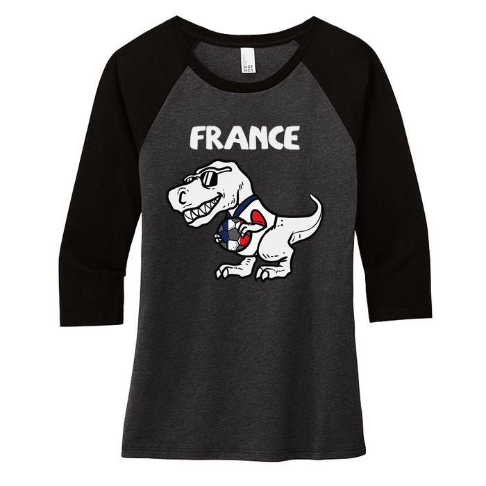 France Trex Dino French Flag Soccer Fan Women's Tri-Blend 3/4-Sleeve Raglan Shirt