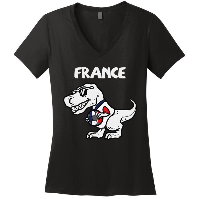 France Trex Dino French Flag Soccer Fan Women's V-Neck T-Shirt