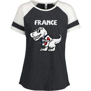 France Trex Dino French Flag Soccer Fan Enza Ladies Jersey Colorblock Tee