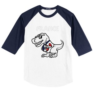 France Trex Dino French Flag Soccer Fan Baseball Sleeve Shirt