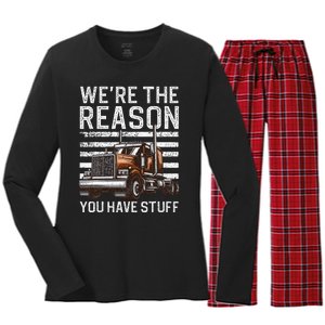 Funny Trucker Design For Wo Semi Truck Driver Lover Women's Long Sleeve Flannel Pajama Set 