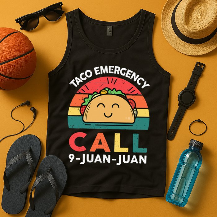 Funny Taco Emergency Call 9 Juan Juan Taco Tuesday Mexican Tank Top