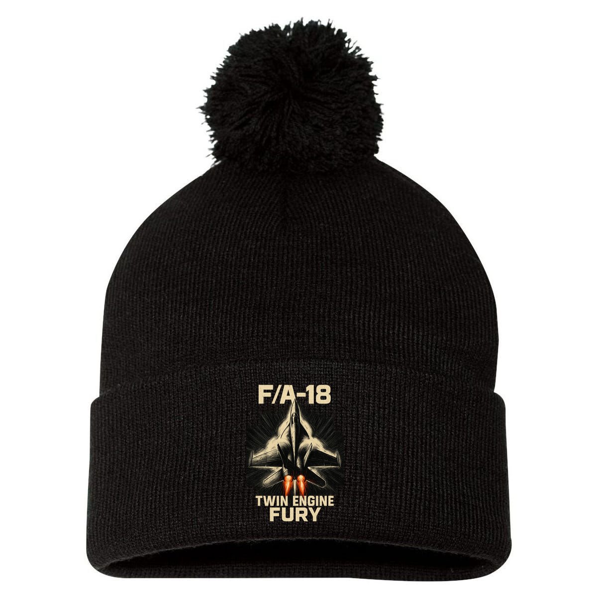 F/A-18 Twin Engine Fury Pom Pom 12in Knit Beanie