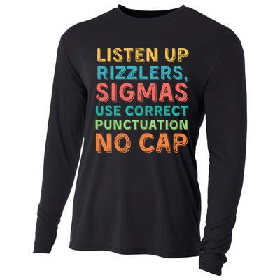 Funny Teacher English Use Punctuation Listen Up Rizzlers Cooling Performance Long Sleeve Crew