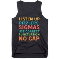 Funny Teacher English Use Punctuation Listen Up Rizzlers Tank Top