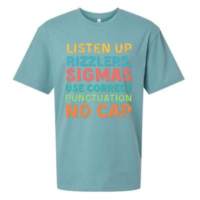 Funny Teacher English Use Punctuation Listen Up Rizzlers Sueded Cloud Jersey T-Shirt