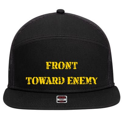 Front Toward Enemy Funny Military Claymore Mine Inspired 7 Panel Mesh Trucker Snapback Hat