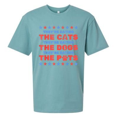 Funny Theyre Eating The Dogs And Cats Election 2024 Gift Sueded Cloud Jersey T-Shirt