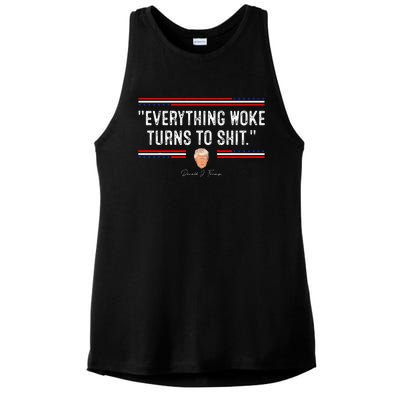 Funny Trump Everything Woke Turns To Shit Political Ladies PosiCharge Tri-Blend Wicking Tank