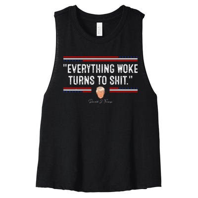 Funny Trump Everything Woke Turns To Shit Political Women's Racerback Cropped Tank