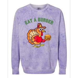 Funny Turkey Eat A Burger Thanksgiving Colorblast Crewneck Sweatshirt